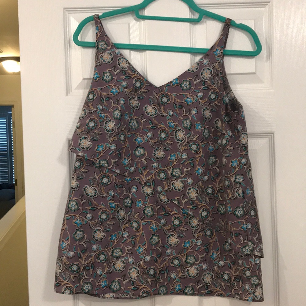 Cabi Scrollwork Purple Ruffle Blouse